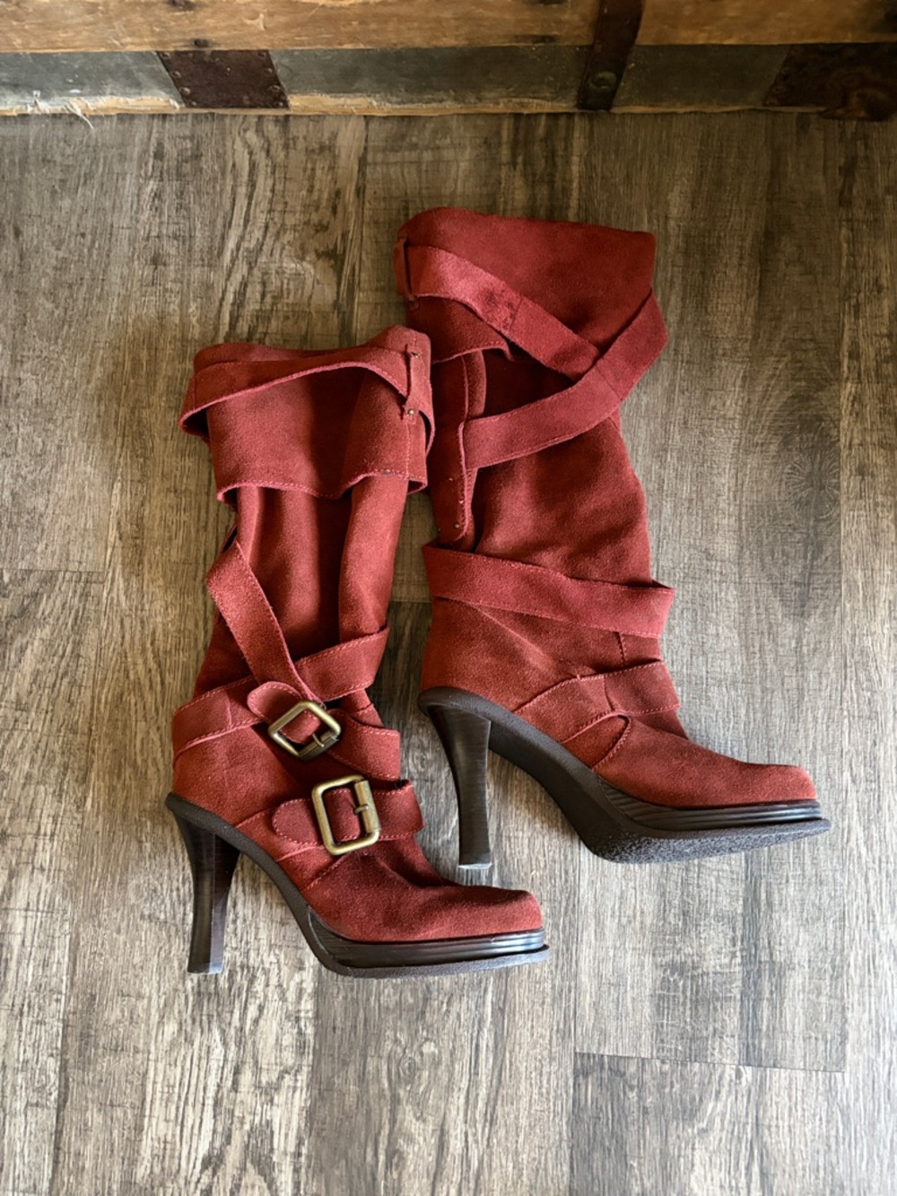 Women's Rusted  Red Suede Wrap High-Heel Boots